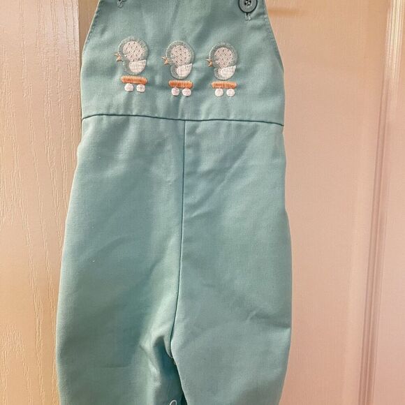 Vintage Health Tex Baby Chick Embroidered Overalls Aqua Green Size 9 Months - Picture 3 of 13